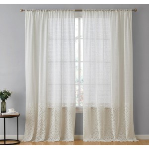 HLC.ME Monaco Decorative Ombre Lace Semi Sheer Light Filtering Rod Pocket Window Treatment Curtain Drapery Panels - Set of 2 - 1 of 4