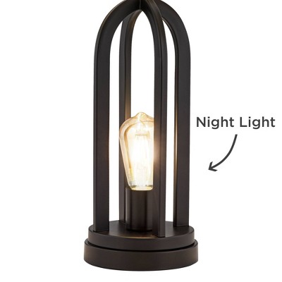 Marcel Black Metal Table Lamps with Natural Linen Shades and USB Ports