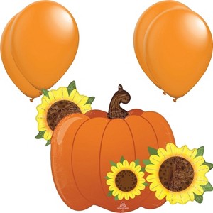 31" Fall Pumpkin Sunflowers Balloon with 4 Latex Balloons – Autumn Harvest Party Decoration - 1 of 4