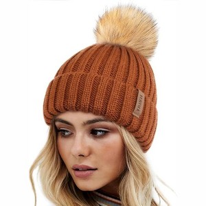 ZUPPAD Womens Winter Knitted Beanie Hat with Faux Fur Pom Warm Knit Skull Cap Beanie for Women Hats 1 Pack - 1 of 4