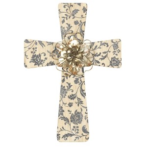 Dicksons Delicate Pastoral Floral Filigree 15.75 x 11 Metal Wall Cross Decoration With Metal Flower Applique - 1 of 1