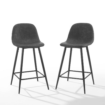 Weston Distressed Black Faux Leather Counter Height Barstools, Set of 2