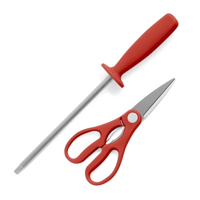 Eastwalk 14-Piece Red Stainless Steel Knife Set with Acacia Block