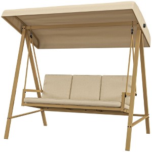 3-Person Patio Swing Chair, Outdoor Porch Swing with Adjustable Canopy, Removable Cushions for Garden - 1 of 4