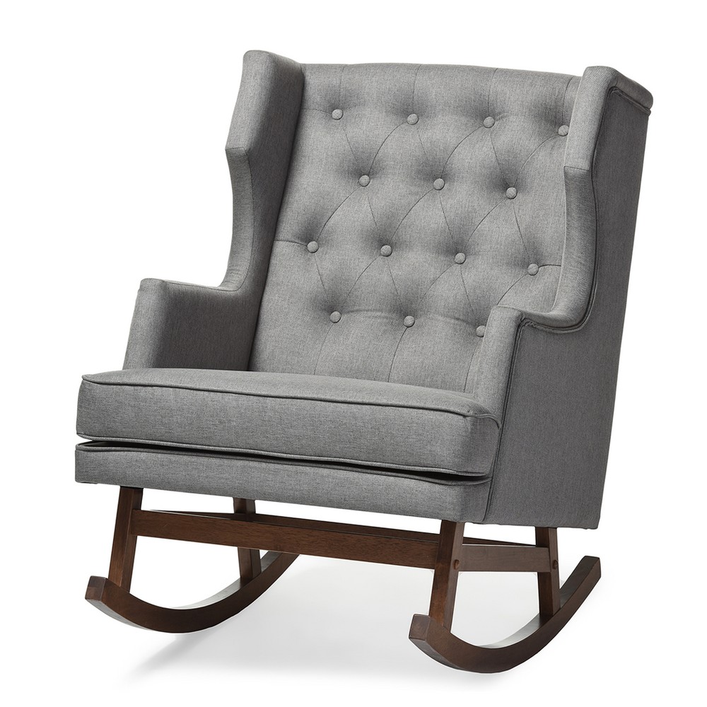 Photos - Rocking Chair Iona Mid - Century Retro Modern Fabric Upholstered Button - Tufted Wingbac