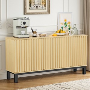 Belord Fluted Buffet Cabinet with Storage, Accent Sideboard Modern Credenza with 4 Doors & Adjustable Shelves, Ideal for Dining & Living Room, Oak - 1 of 4