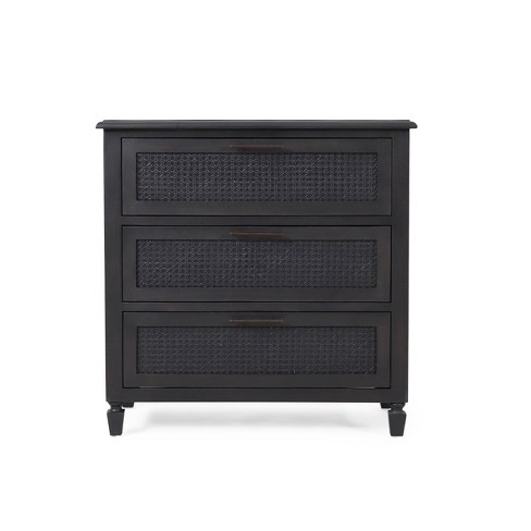 Newell Rustic Acacia Wood And Cane 3 Drawer Dresser Dark Gray ...