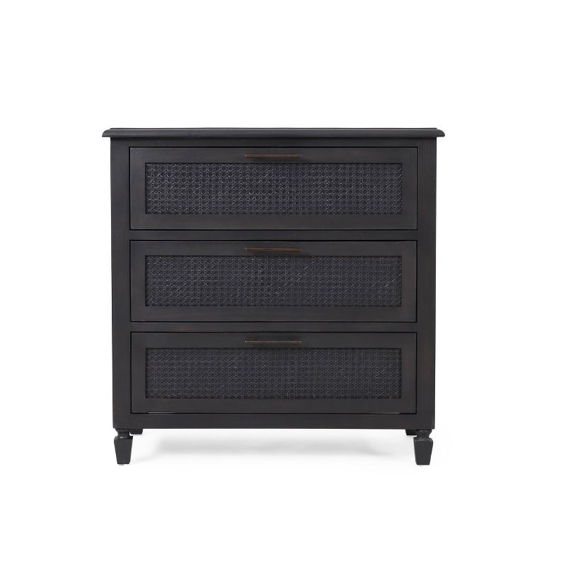 Newell Rustic Acacia Wood and Cane 3 Drawer Dresser Dark Gray - Christopher Knight Home, 1 of 11