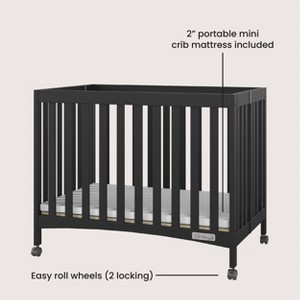 Child Craft London Mini Compact Folding Portable Crib with 2" Crib Mattress & 2 Easy Roll Locking Wheels, Durable Pine Wood Construction - 1 of 4