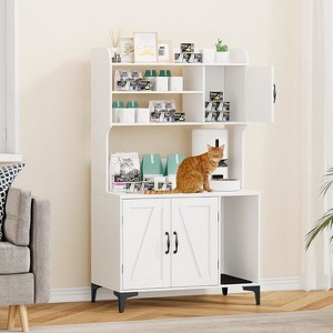 Hidden Cat Litter Box Furniture with Storage Shelves & Doors, Large Cat Washroom Cabinet - 1 of 4