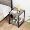 GustoWave 20" Large Square Farmhouse Gray Wood Storage Side Table with 2 Shelves - Bed Sofa Side Table/Nightside Table - 2 of 4