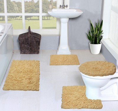 Bell Flower Collection Cotton Floral Pattern Tufted Bath Rug Set Pack of 4 - Home Weavers