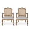 Set of 2 Andrea French Country Wood and Cane Upholstered Dining Armchairs - Christopher Knight Home - 2 of 4