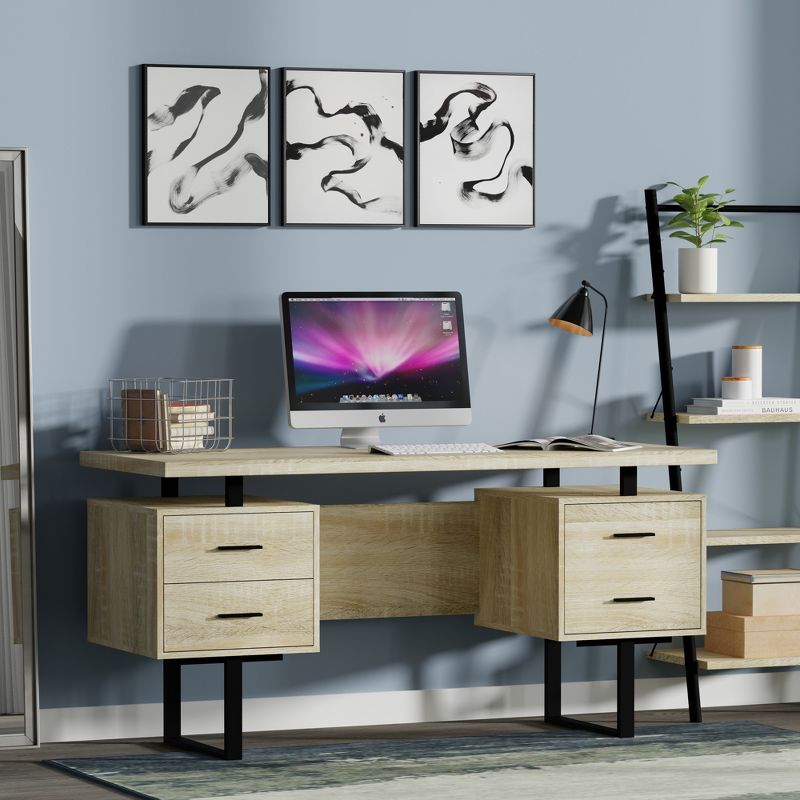 Glenwillow Home 60'' Mariposa Home Office Computer Desk with 3 Storage Drawers, 2 of 7