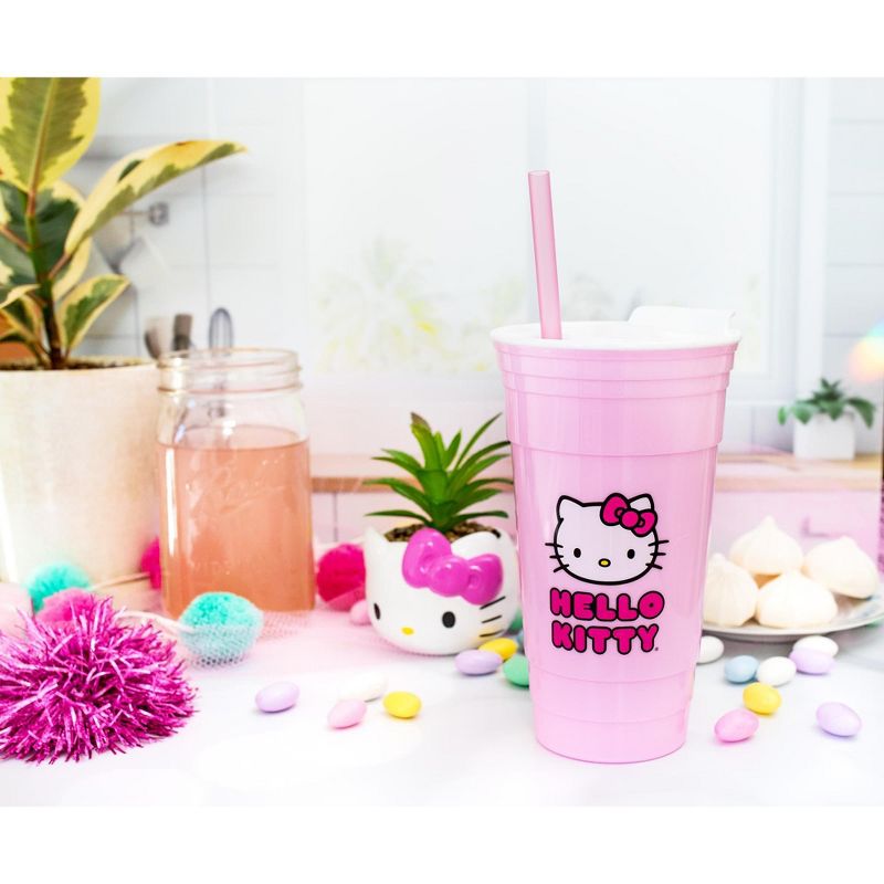 Silver Buffalo Sanrio Hello Kitty Pink Plastic Tumbler With Lid and Straw | Holds 32 Ounces, 4 of 7