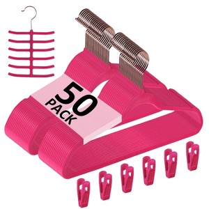 VECELO 30/50/60/100 pk Velvet Clothes Hangers Non Slip & Space-Saving Clothes Hangers with Finger Clips & Tie Rack 9 Color - 1 of 4