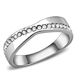 Slickblue Women's Polished Stainless Steel Ring, Clear Crystal Accents, Slim Band Style, No Plating, Sizes 5-10 - 1 of 4