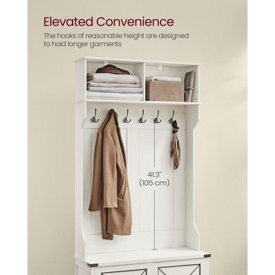 VASAGLE Rustic White Hall Tree with Bench and Storage