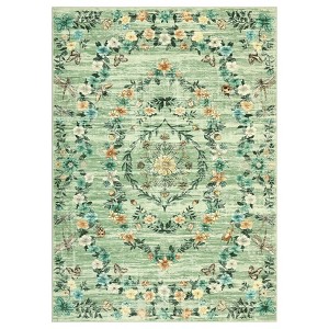 Modern Washable Area Rug for Living Room, Floral Pattern Throw Carpet with Non Slip Backing, Low Pile Stain Resistant Floor Cover - 1 of 4