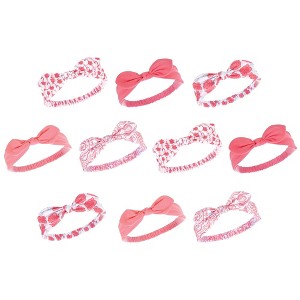 Hudson Baby Infant Girl Cotton and Synthetic Headbands Bundle Set, Flamingo, 0-24 Months - 1 of 2