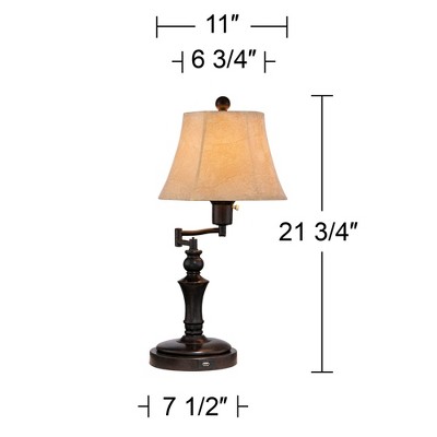 Bronze Metal Swing Arm Desk Lamp with Faux Leather Shade and USB Port