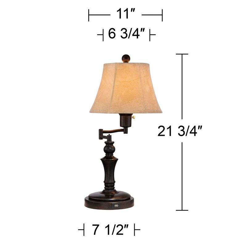 Regency Hill Traditional Desk Table Lamp Swing Arm with Hotel Style USB Charging Port 21.75" High Bronze Metal Faux Leather Bell Shade for Bedroom, 4 of 9