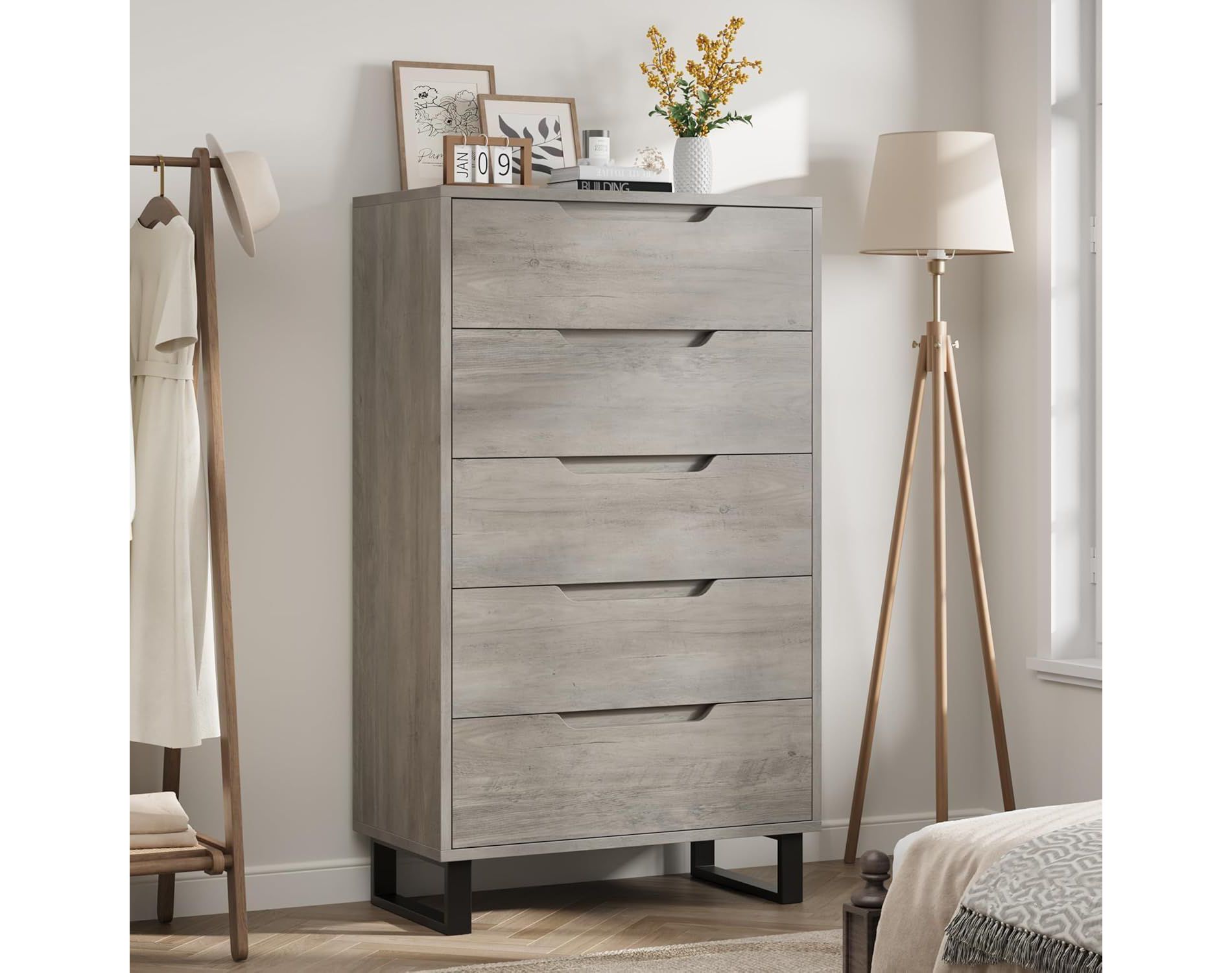 Acekool 5-Drawer Vertical Dresser, 51" Tall Storage Cabinet with Deep Drawers for Bedroom & Entryway
