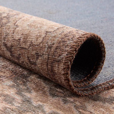Vintage Blue and Brown Medallion Synthetic Washable Area Rug 5' x 7'
