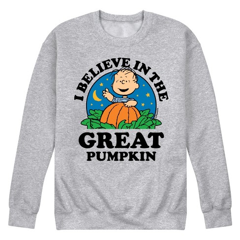 Men s Peanuts Linus I Believe In The Great Pumpkin Graphic Fleece Sweatshirt Target