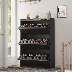 3 Shoe Cabinet with Flip Drawers, Wooden Shoe Cabinet with Adjustable Shelf, Freestanding Shoe Organizer, Hidden Shoe Storage for Entryway Hallway - 1 of 4