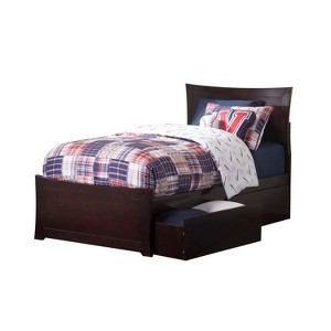Twin Platform Bed with Footboard & Drawers - Espresso Finish, Modern Storage Bed - 1 of 3