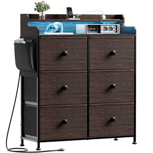 Hausource 6 Drawer Dresser with Charging Station, LED Lights, Tall Storage Chest with Wooden Top - 1 of 4