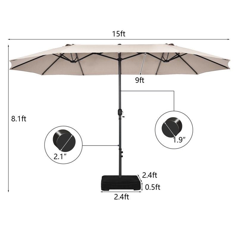 Tangkula 15FT Double-Sided Twin Patio Umbrella with Base Extra-Large Market Umbrella, 3 of 8