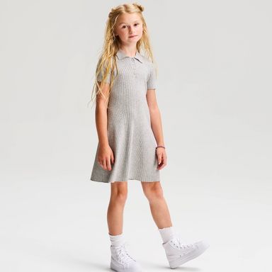 grey short sleeve sweater dress Girls' Ribbed Polo long dress with jacket