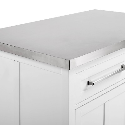 Silvia 51'' White and Gray Kitchen Island with Stainless Steel Top and X-Back Stools