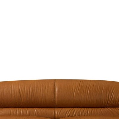 66" Cognac Brown Leather Pillow Back Loveseat with Metal Legs