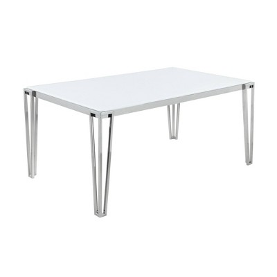 Dining Table with Glass Top and Metal Legs - Benzara