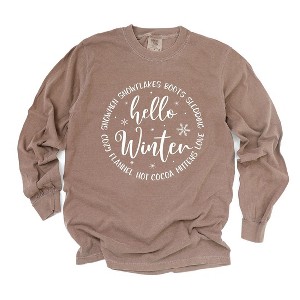 Simply Sage Market Women's Hello Winter Circle Long Sleeve Garment Dyed Tee - 1 of 2