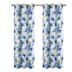 RT Designer Collection April Printed Blackout Luxurious Decorative Grommet Curtain Panel 54" x 84" Blue - 1 of 4