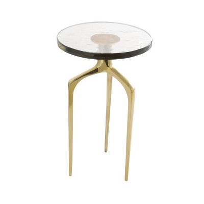 Olivia & May Aluminum Accent Table with Textured Glass Tabletop