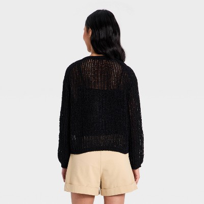 Women Long Sleeve Tape Yarn Open Cardigan – A