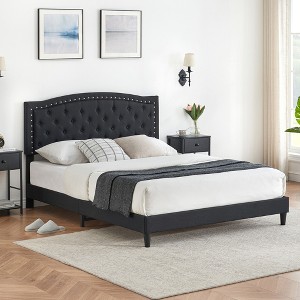 Bed Frame, Adjustable Headboard, Button Tufted Design, Wood Slats Support, No Box Spring Needed, Easy Assembly - 1 of 4