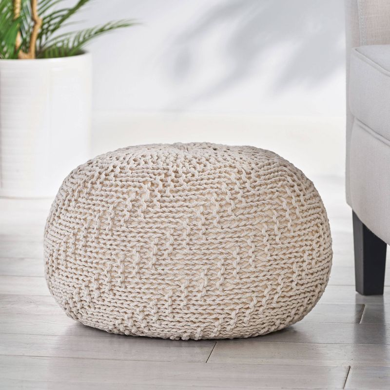 Barwick Modern Knitted Round Pouf Ivory - Christopher Knight Home, 3 of 11