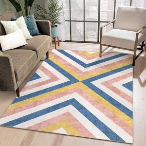 Washable Geometric Area Rug, Low Pile Stain Resistant Foldable Carpet for Bedroom, Dining Room, Office - 1 of 4