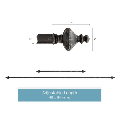 Antique Black Adjustable Curtain Rod with Finials, 48-84 inches