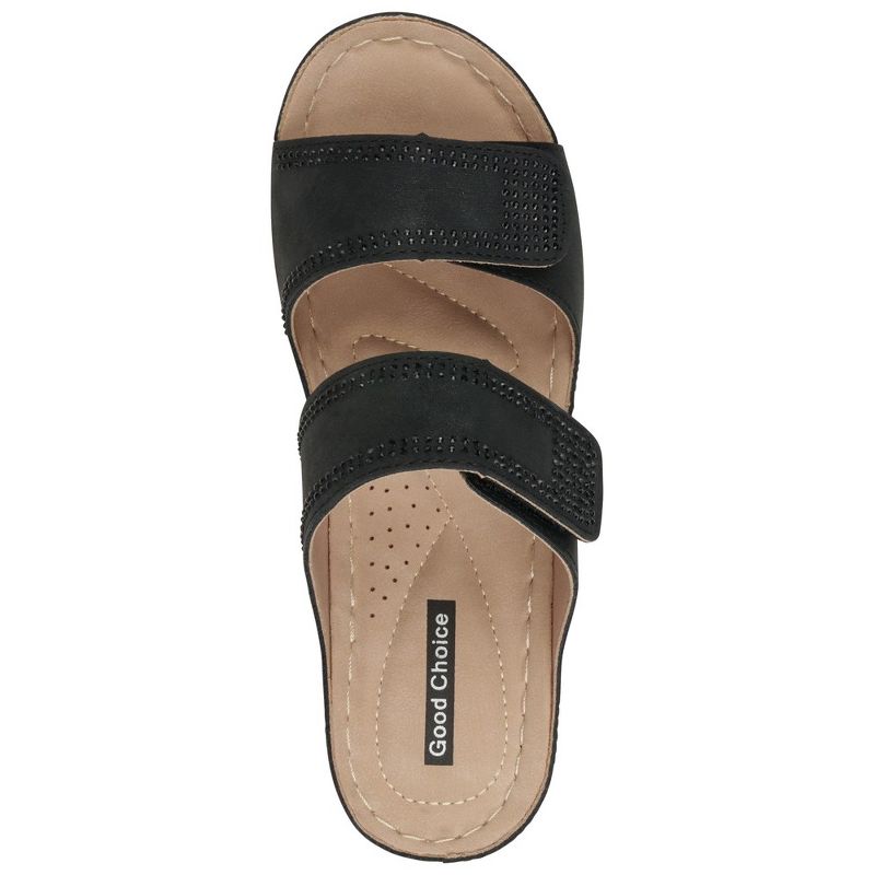 GC Shoes Rea Velcro Double Band Embellished Comfort Slide Wedge Sandals, 4 of 6
