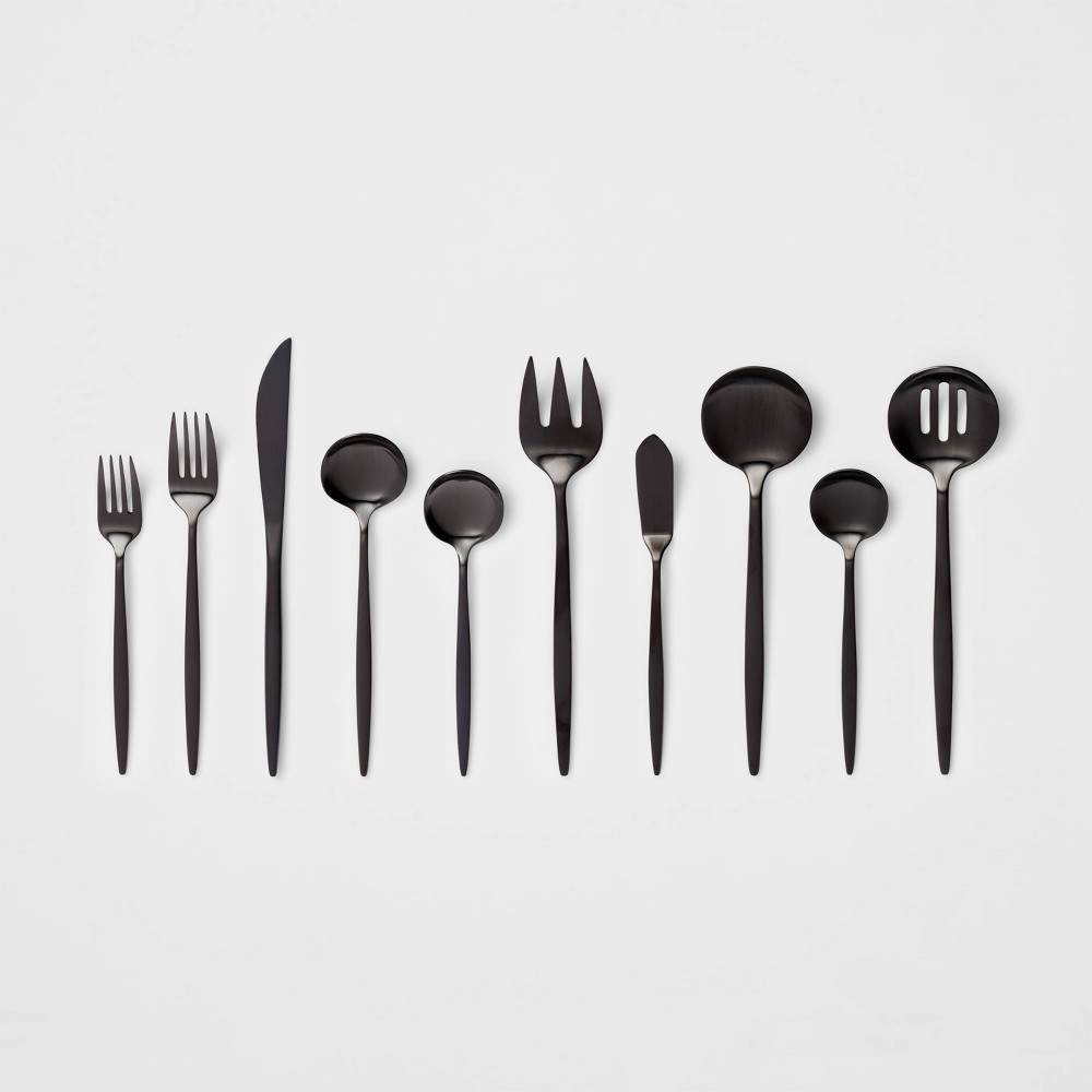 Photos - Cutlery Set 45pc Shapleigh Flatware Set Matte Black - Threshold™: Stainless Steel Silverware Service for 8, Dishwasher-Safe