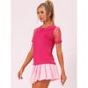 INSPIRE CHIC Women's Vintage Peter Pan Collar Puff Polka Dots Mesh Short Sleeve Blouse - 3 of 4