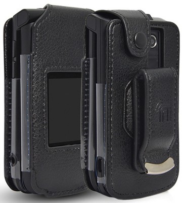 Nakedcellphone Vegan Leather Case with Belt Clip for Verizon Orbic Journey V / L Flip Phone - Black