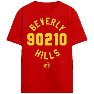 Beverly Hills 90210 Collegiate Text Adult Red Crew Neck Short Sleeve T-shirt - 1 of 3